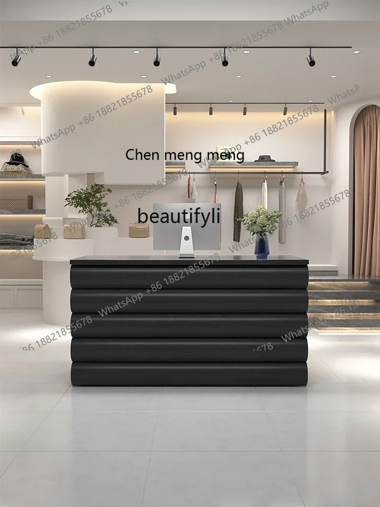 P178  Cashier Counter Simple Modern Clothing Store Bar Counter Black Stainless Steel Small Company Reception Desk