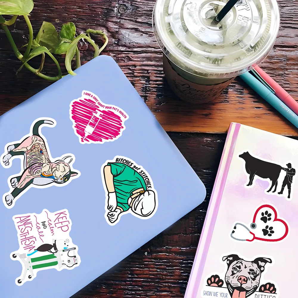 100Pcs Cute Veterinary Stickers, Funny Veterinarians Aesthetic Decals Vinyl Waterproof Stickers for Water Bottle Laptop Luggage