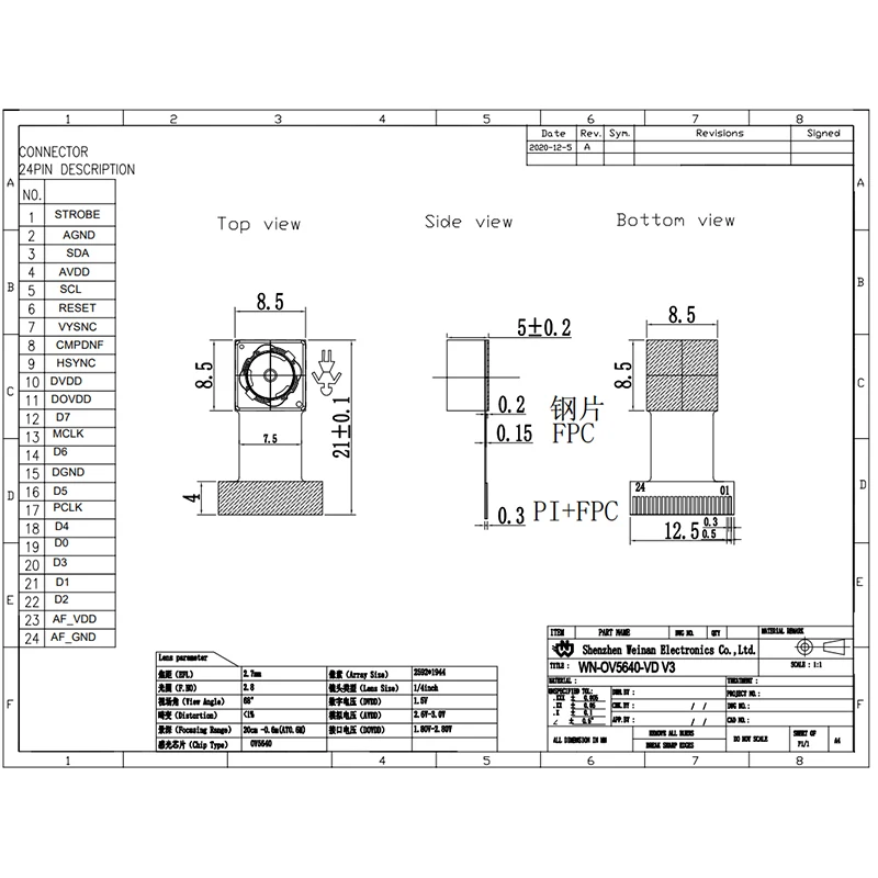 Module de caméra 5MP OV5640, 4 pièces, Autofoucs 70 degrés pour ESP32 CAM Mipi/Dvp interface 24 broches, pas de 0.5MM