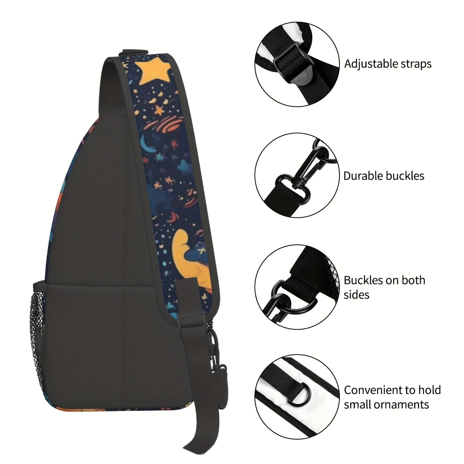 Pattern Night Sky Stars Clouds Moons Cross Chest Bag Diagonally Travel Backpack Light Travel Hiking Single Shoulder Bag