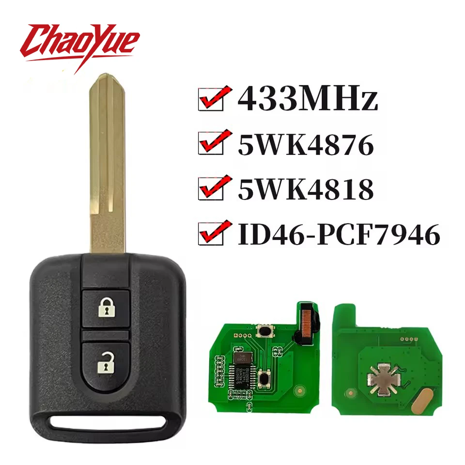 

ChaoYue 5WK4 876/ 818 433MHz ID46 Chip PCF7946 Key Fob For Nissan Elgrand X-TRAIL Qashqai Navara Micra Note NV200 Remote Key