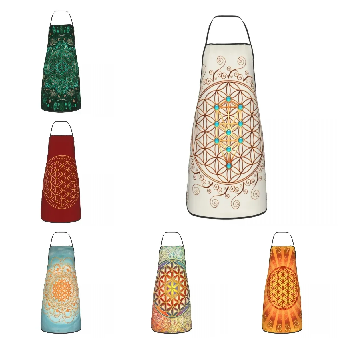 Flower Of Life Bib Aprons Men Women Unisex Kitchen Chef Sephiroth Sacred Geometry Mandala Tablier Cuisine for Cooking Baking