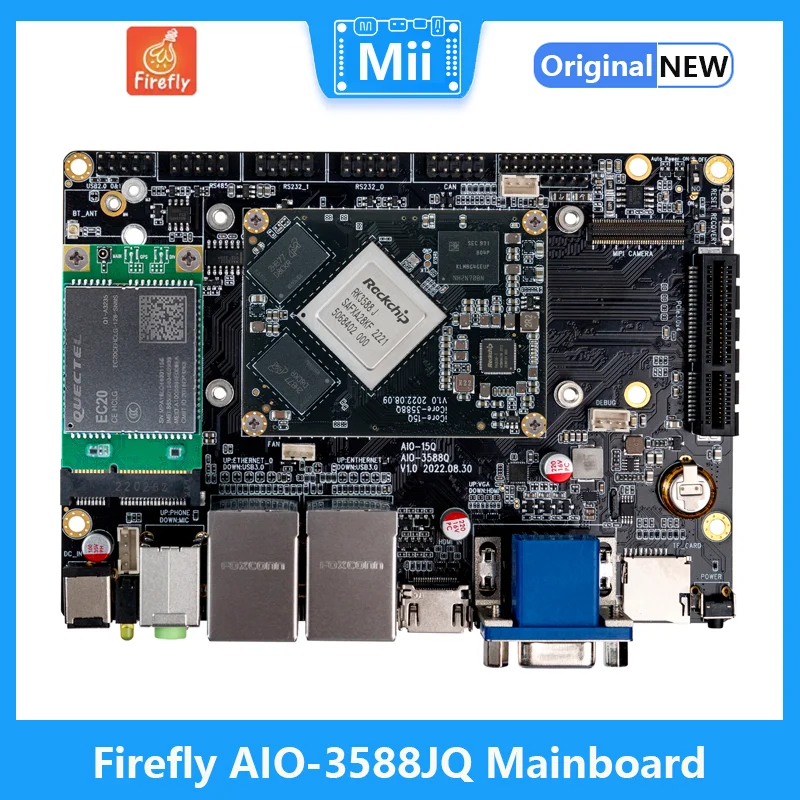 

AIO-3588JQ 8K AI Industrial Mainboard RK3588J octa-core 64-bit processor 32GB RAM and 8K video encoding and decoding WiFi6