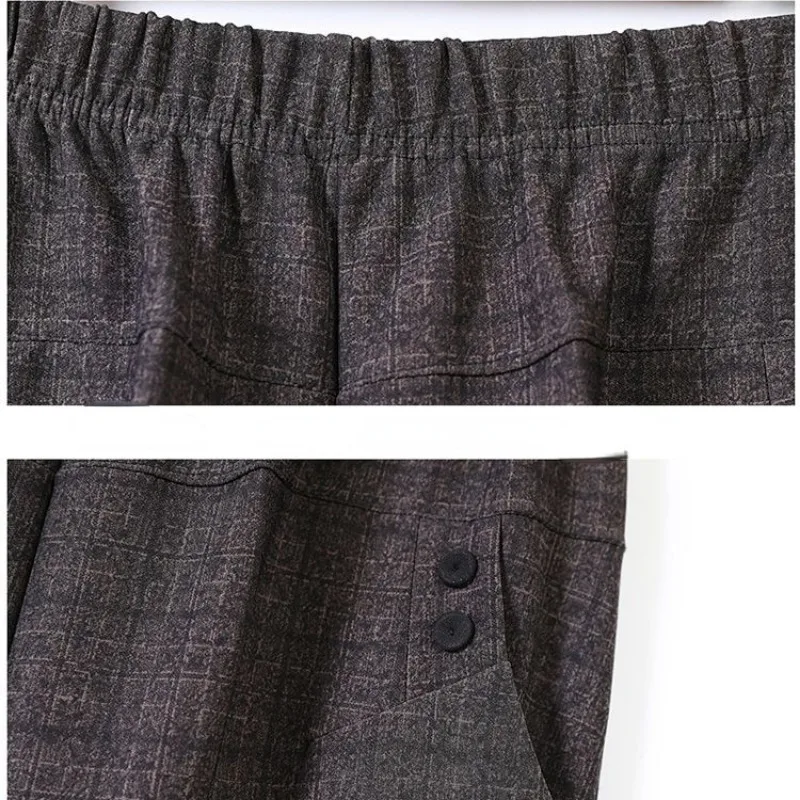 Korean Fashion Streetwear Clothing High Waist Warm Straight Trousers Autumn Winter Women Plus Fleece Casual Plaid Pencil Pants