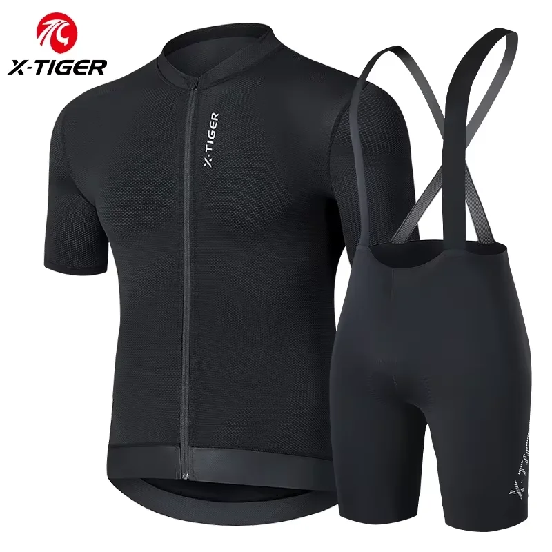 X-TIGER Cycling Bib Shorts Summer Men's Cycling Reflective One Piece Breathable Sponge Pants Bib Pants Set