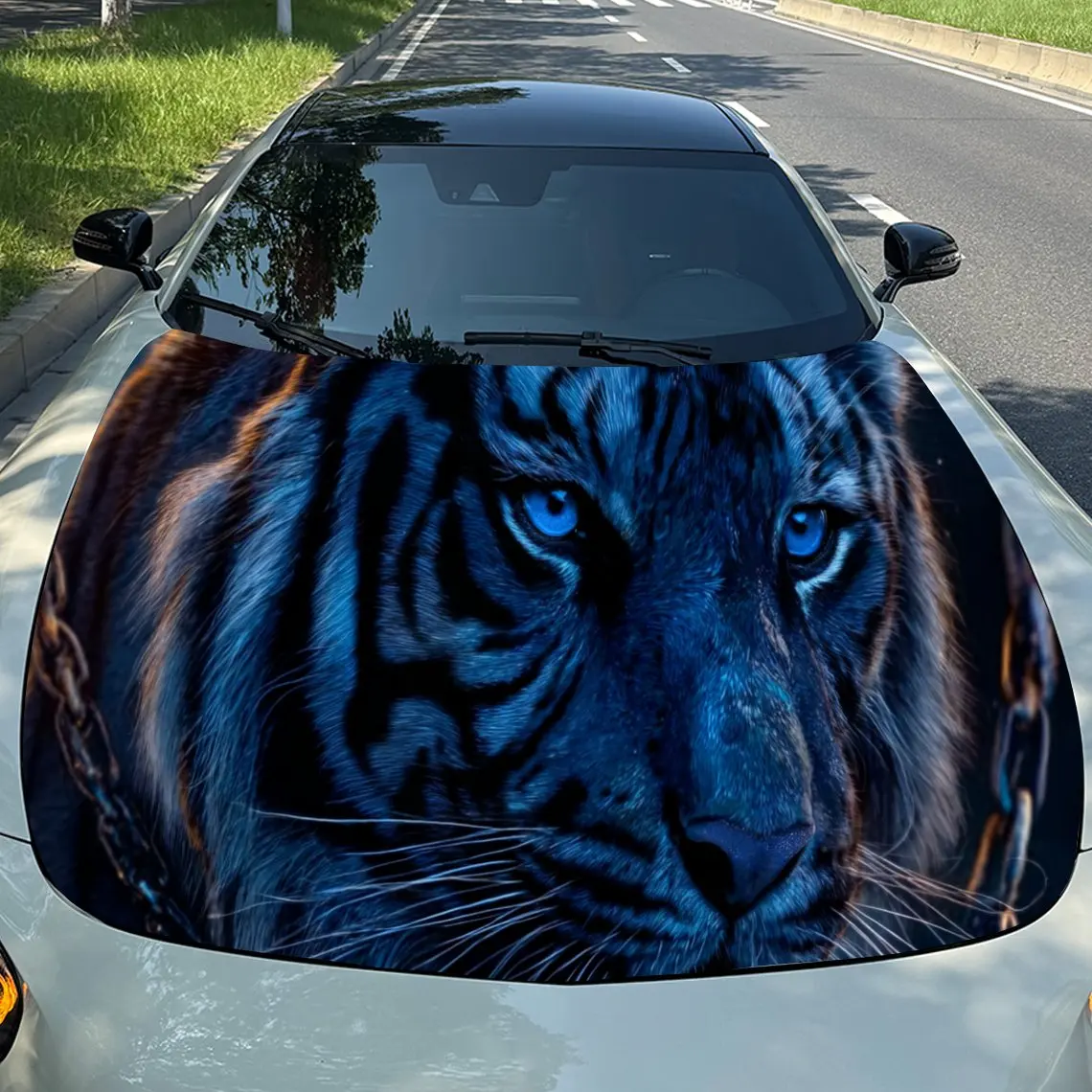 

Популярные прочные наклейки на капот автомобиля Blue Tiger, подходят для большинства автомобилей, идеальный подарок, для наружного использования, защита капота автомобиля
