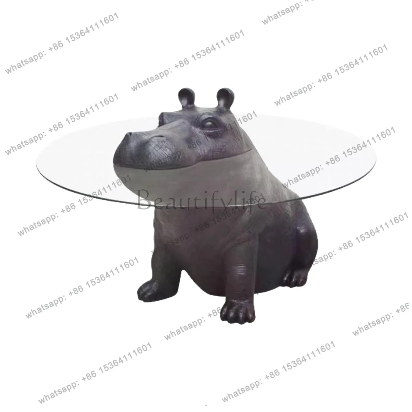Creative personality animal hippo Italian living room glass round designer modern light luxury
