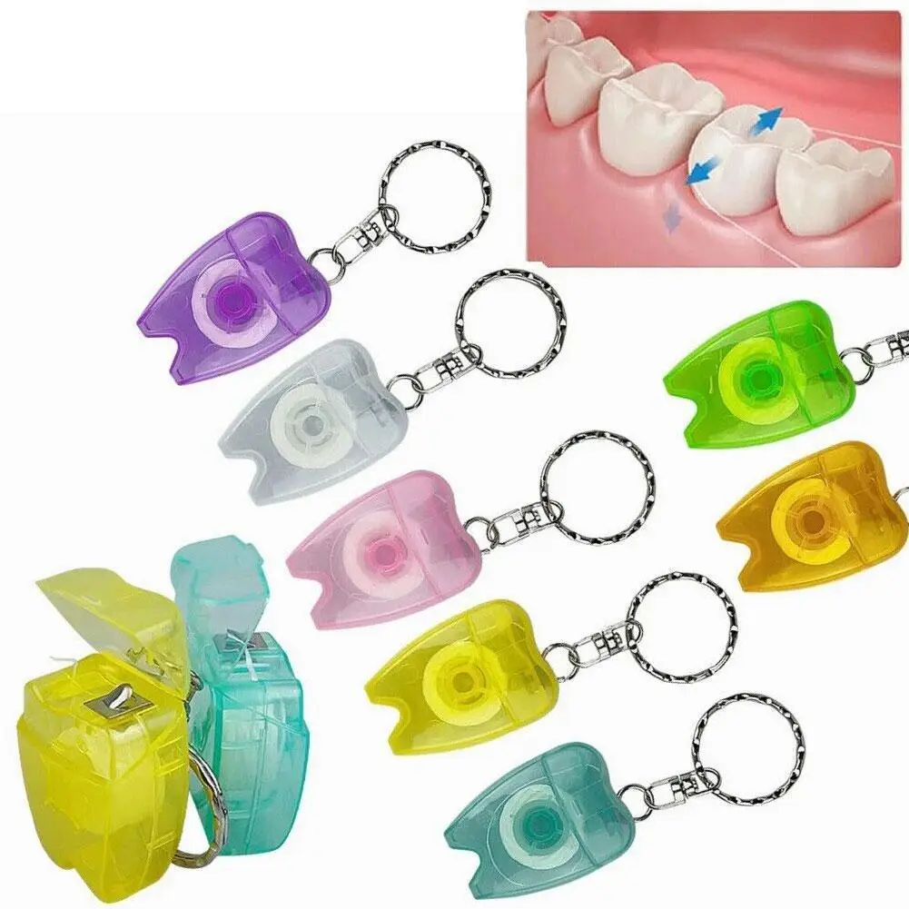 Dental Floss Tooth Shape Keychain, Portable Dental Floss, Higiene Oral, Cuidados de limpeza, Jóias Dentes, Chaveiro, Aleatório, 1Pc