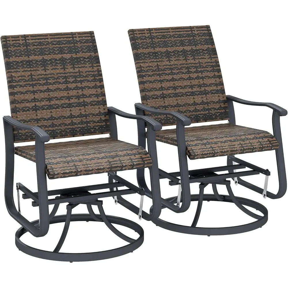 

2-Piece Outdoor Wicker Swivel Glider Chair Set with High Back, Armrests, Adjustable Footrests for Porch, Garden, Lawn, Backyard