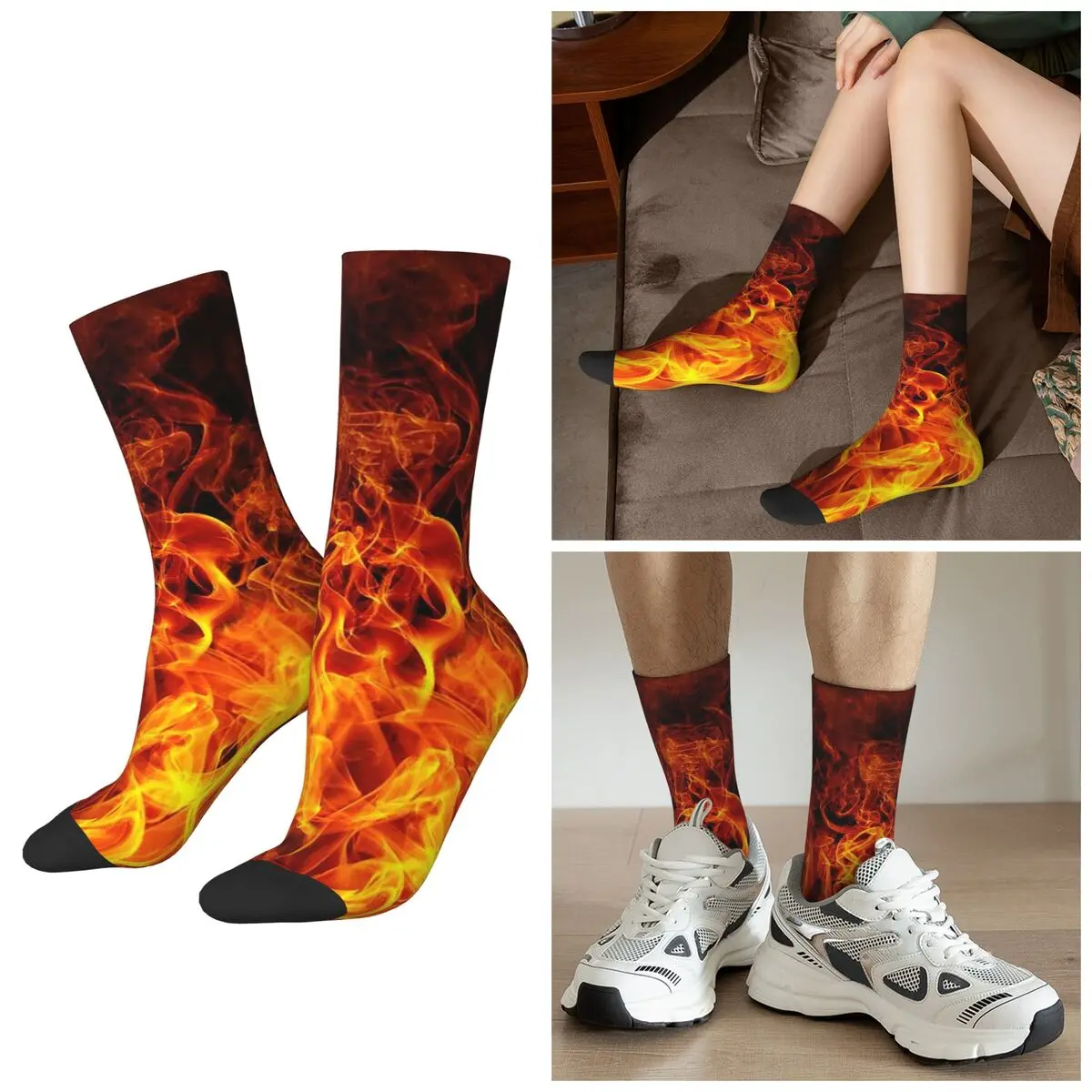 

Всесезонные носки с пламенным принтом, носки в стиле Харадзюку, чулки высокого качества для мужчин и женщин, рождественские подарки