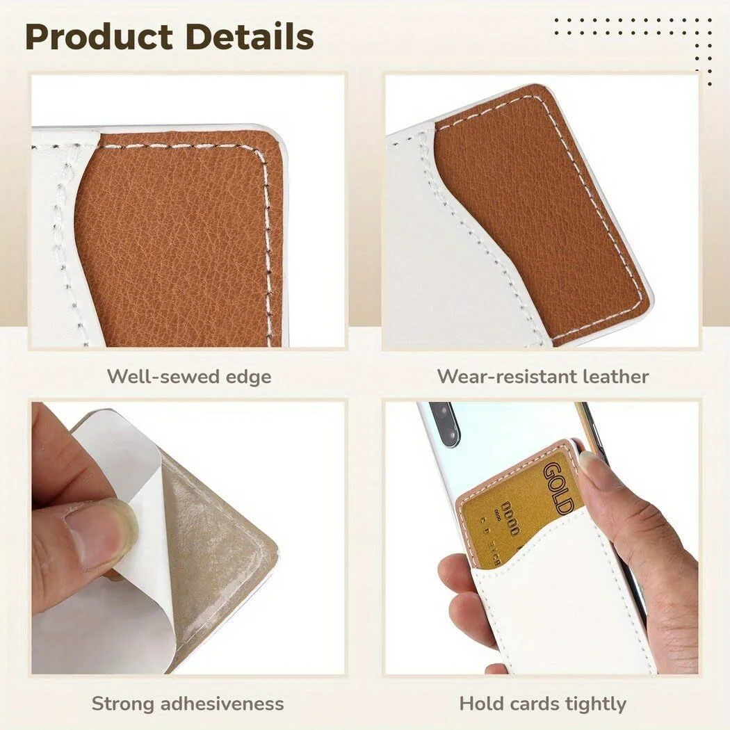 3 Pack Sublimation PU Leather Stick-On Phone Card Sleeves - Cell Phone Back Pockets for Cards with DIY Thermal Transfer Pattern