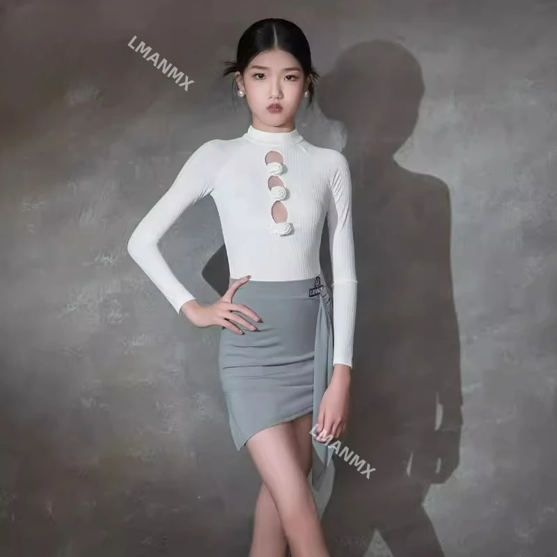 2025 novo vestido de dança latina infantil primavera/verão vestido de prática conjunto de manga comprida