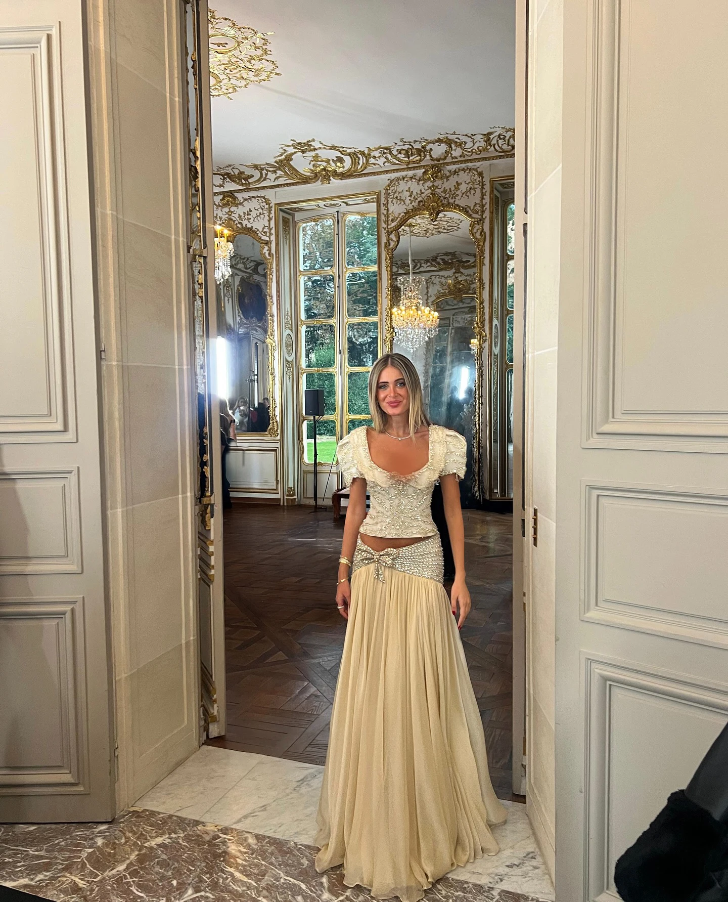 Sharon Said Luxuriöse Champagner-Perlen-Abendkleider Zweiteiliges A-Linien-Modell Damen-Formelle Partykleider SS544 Maßanfertigung – Detail 7