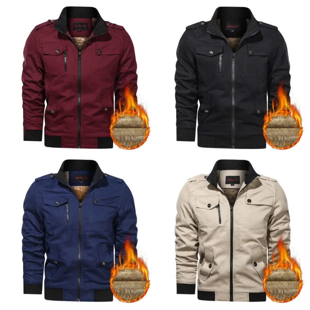 

2025 Bomber Jacket Men Plush in Winter Windbreaker Jacket Coat Men Spring Autumn New Hot Outwear Solid Stand Slim Jacket Mens