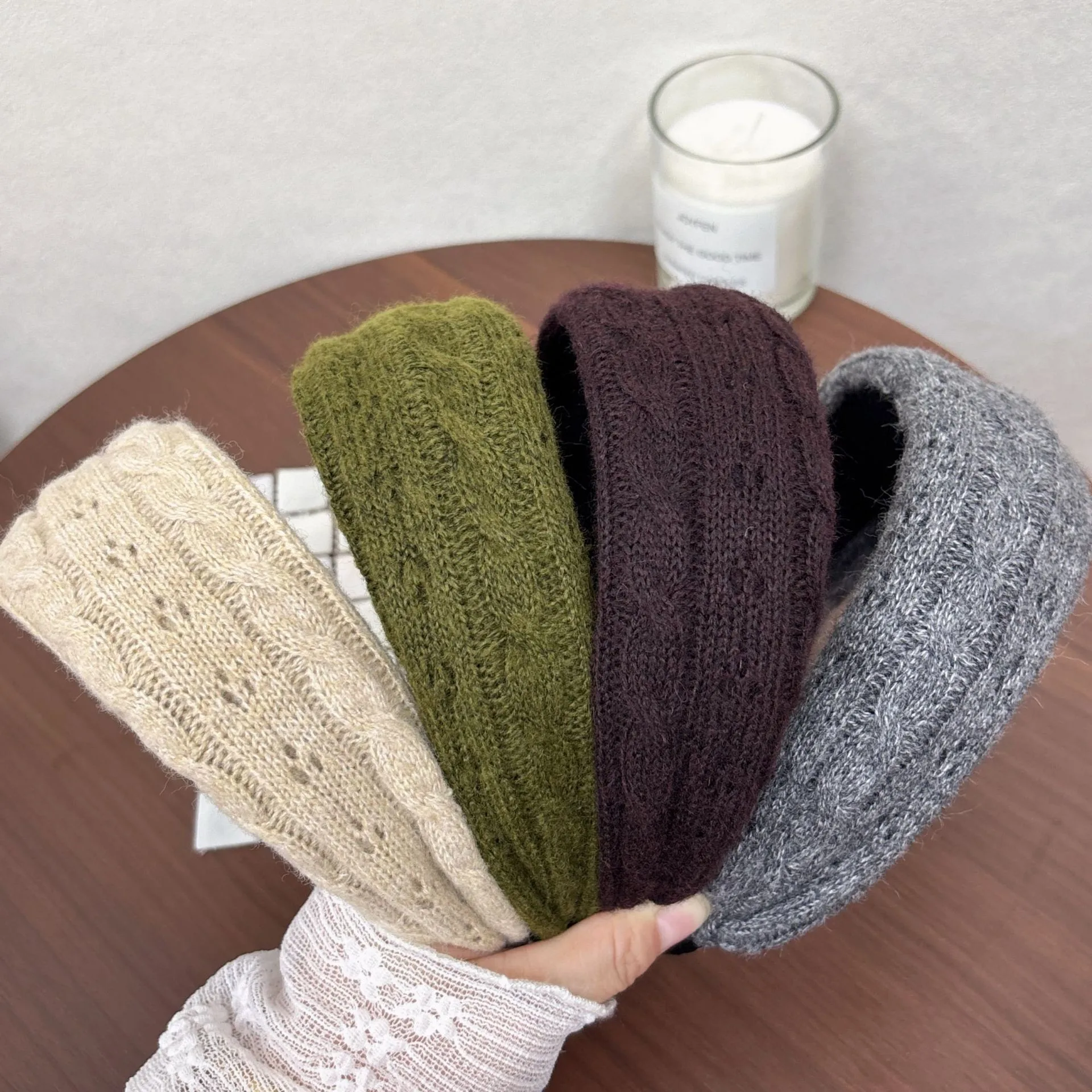 Cable Knit Wide Headbands Hairbands Women Winter Solid Wool Knitted Hair Hoops Vintage Scrunchies Girls Hair Accessories Fashion