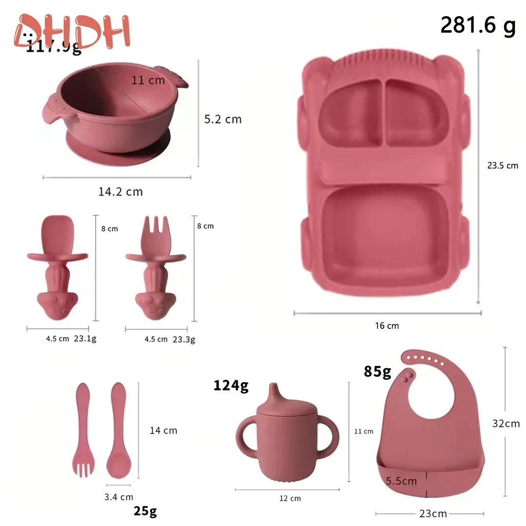 8pce مجموعة سيليكون أدوات المائدة للأطفال الطفل التكميلي الغذاء التدريب أدوات مائدة من السيليكون الطفل شفط الكؤوس الأطباق مستلزمات الطفل