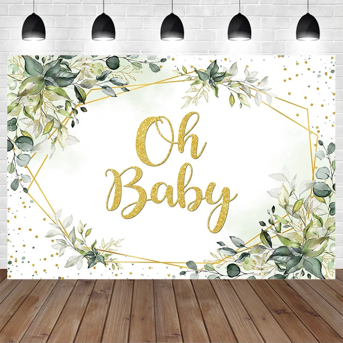 Mocsicka Oh Baby Birthday Decoration Background Green Leaves Golden Dot Photography Backdrop Newborn Children Photobooth Studio