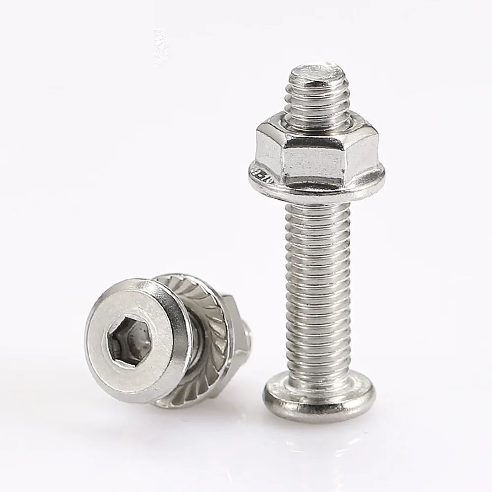 1-20set With Nuts Allen Furniture Screw M3 M4 M5 M6 M8 M10 304 Stainless Steel Hexagon Socket Flat Head Chamfered Splint Screws