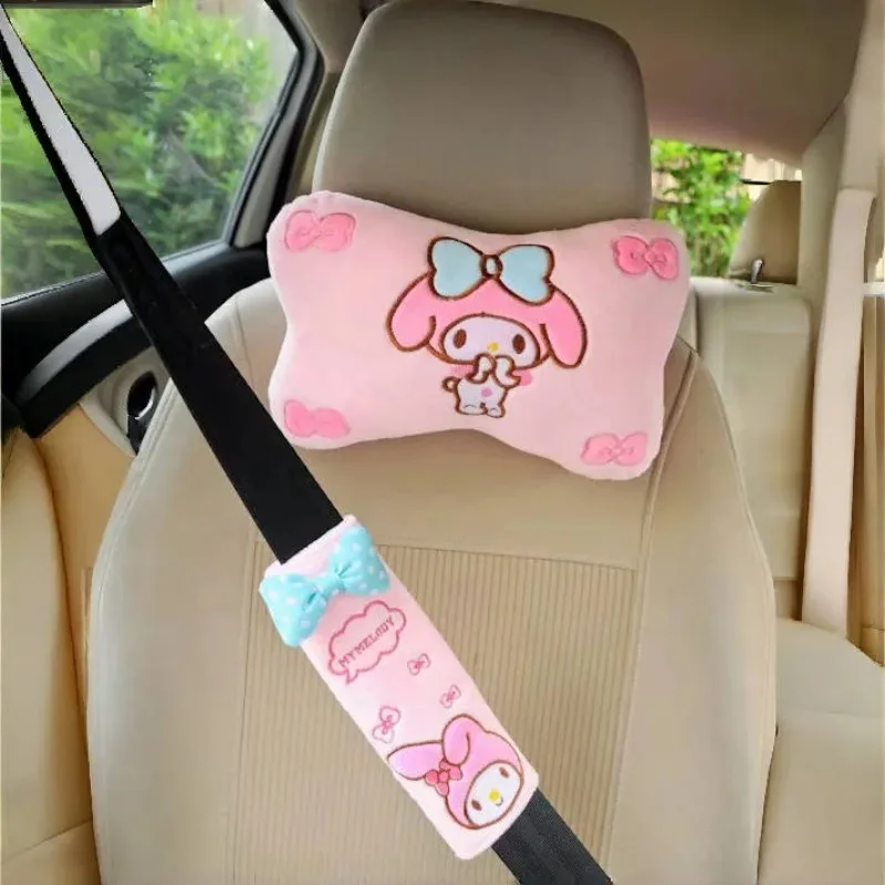 New Sanrio Kawaii Hello Kitty My Melody Cartoon Anime Character Doll Car Headrest Neck Pillow Seat Belt Cover Girls Gift