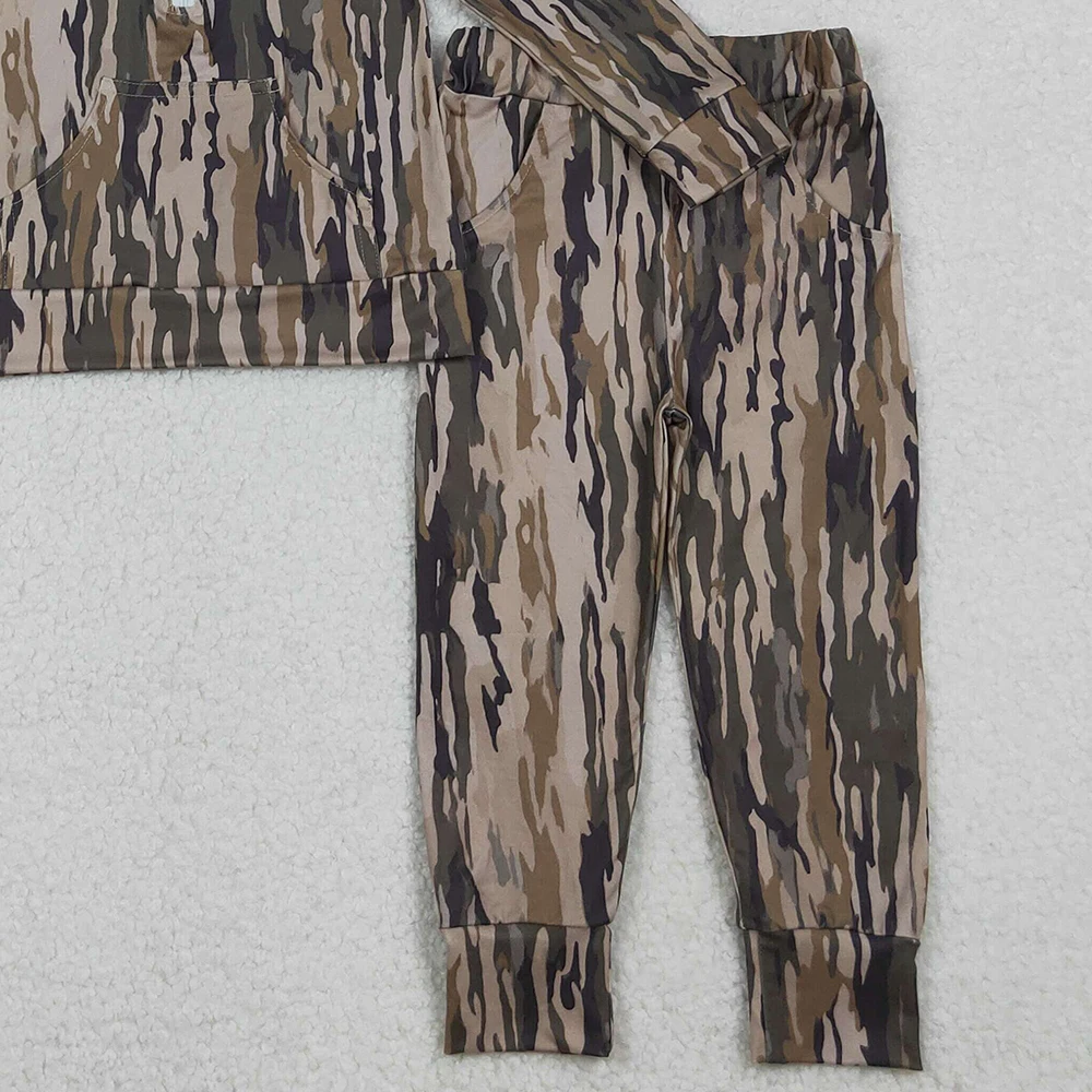 طقم هوديي وسروال بغطاء للرأس ومموه بالزيتون للأطفال الصغار مع جيوب على الطراز الجنوبي ملابس صيد للأطفال #3