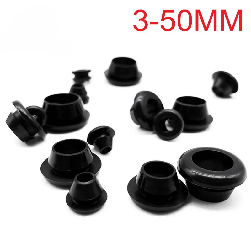 Black 3mm-50mm Rubber Snap-on Grommet Hole Plugs End Caps Bung Wire Cable Protect Bush