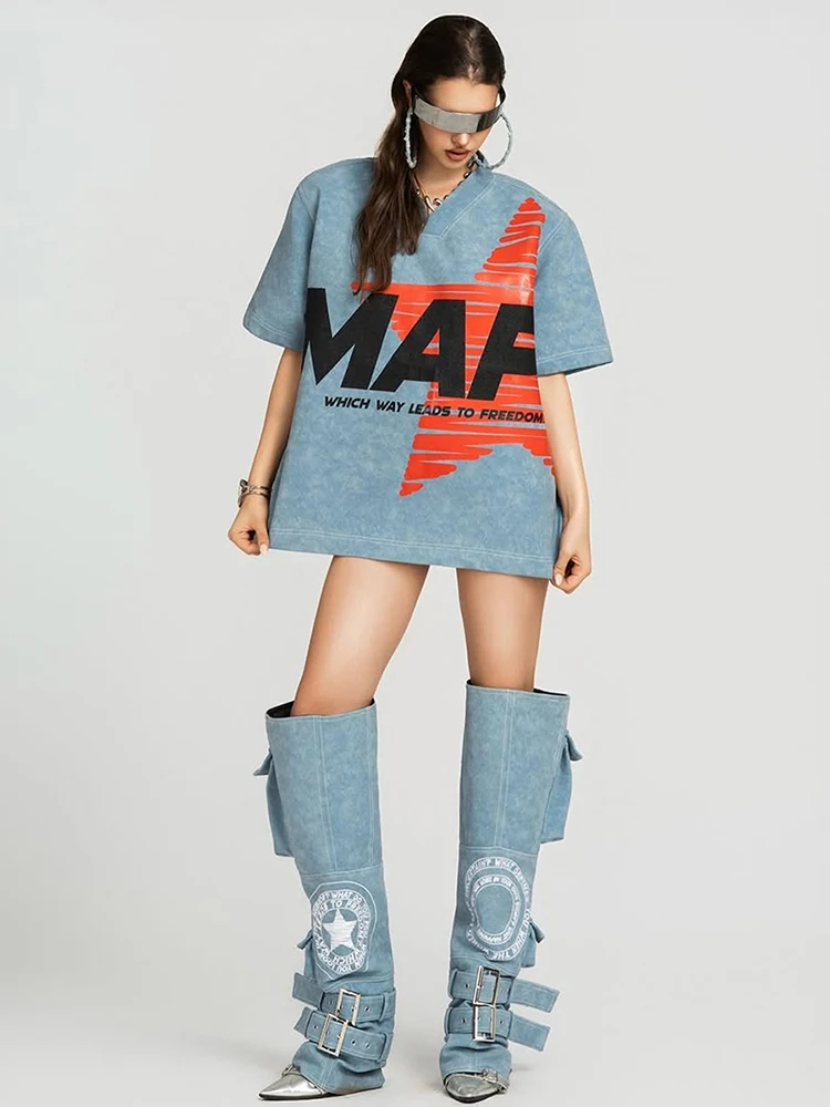 

Weird Puss Trend футболка с буквенным принтом и звезд, женская повседневная футболка с коротким рукавом и круглым вырезом, классическая мода, лето 2026, повседневная спортивная уличная одежда