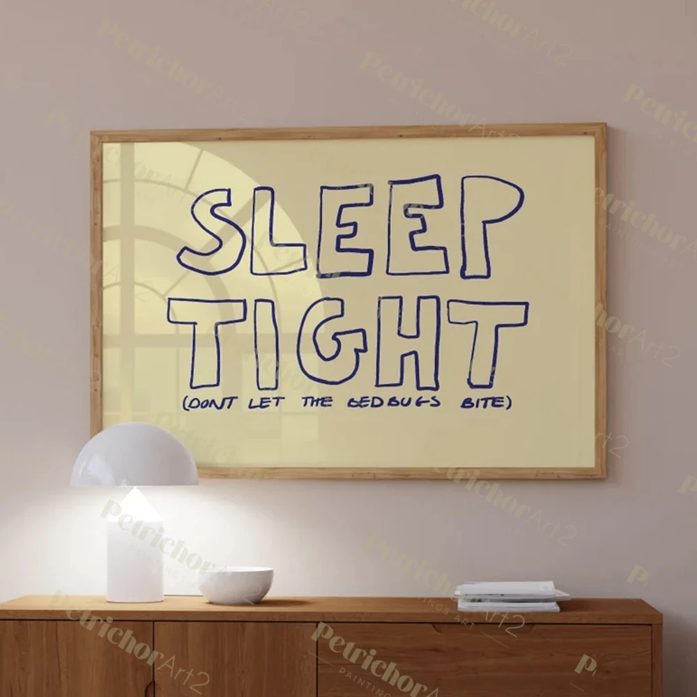 Sleep Tight Horizontal Mid Century Bauhaus Typography Quotes Wall Art Prints Canvas Painting Poster Pictures Bedroom Home Decor