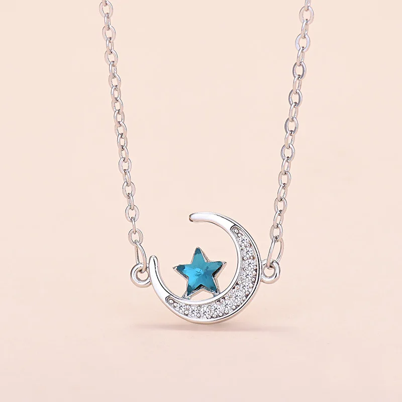

2022 New Fashion Light of Stars and Moon Charm Inlaid Zircon Pendant Delicate Clavicle Stars Rhinestone Chain for Women Jewelry