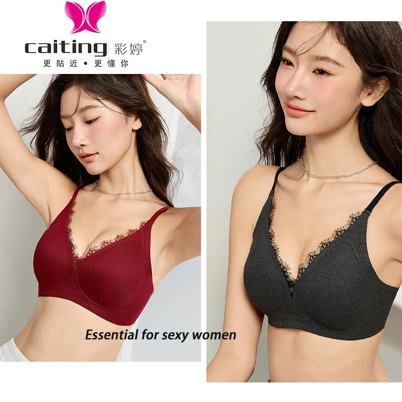

CAIITNG беспроводной бюстгальтер без бретелек сексуальное кружевное женское нижнее белье маленькая грудь со сборками вид большой тонкий ремешок без стального кольца тонкий бюстгальтер
