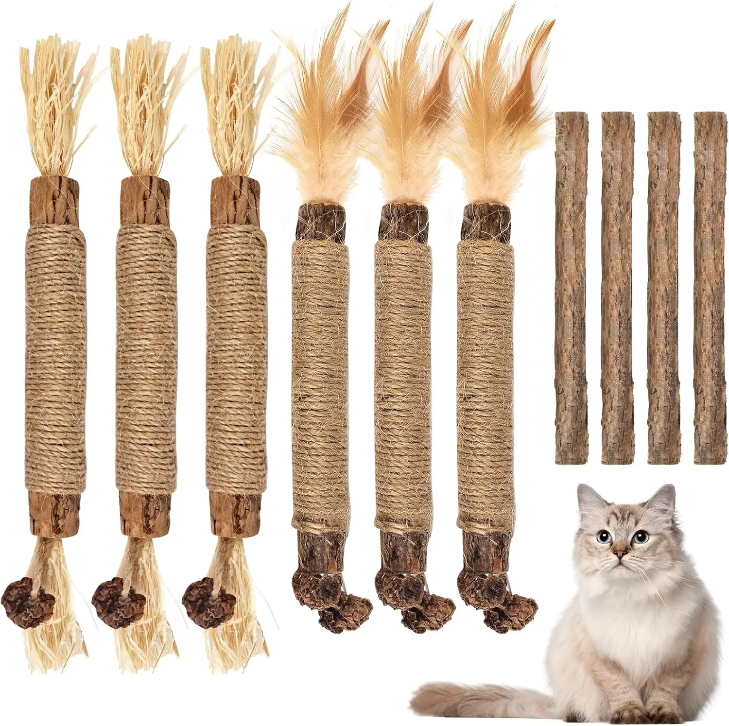 

10 PCS Silvervine Chew Sticks for Cats, Catnip Chew Sticks Cat Toys for Indoor Cat Kitten Teeth Grinding Interactive Feat