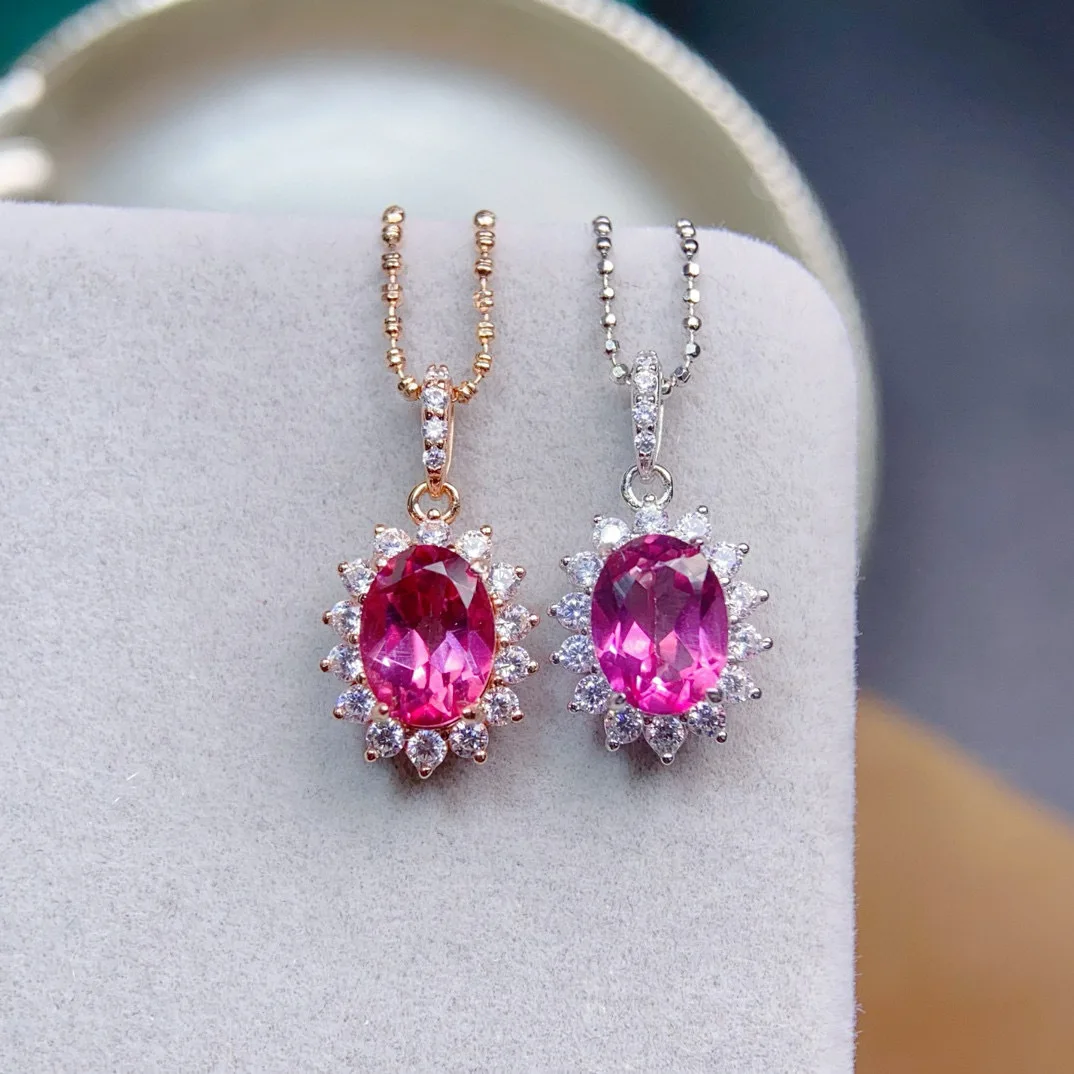 

Natural Pink Topaz Pendant Necklace Sunflower S925 Sterling Silver Friendship Healing Jewelry November Birthstone Gift for Women