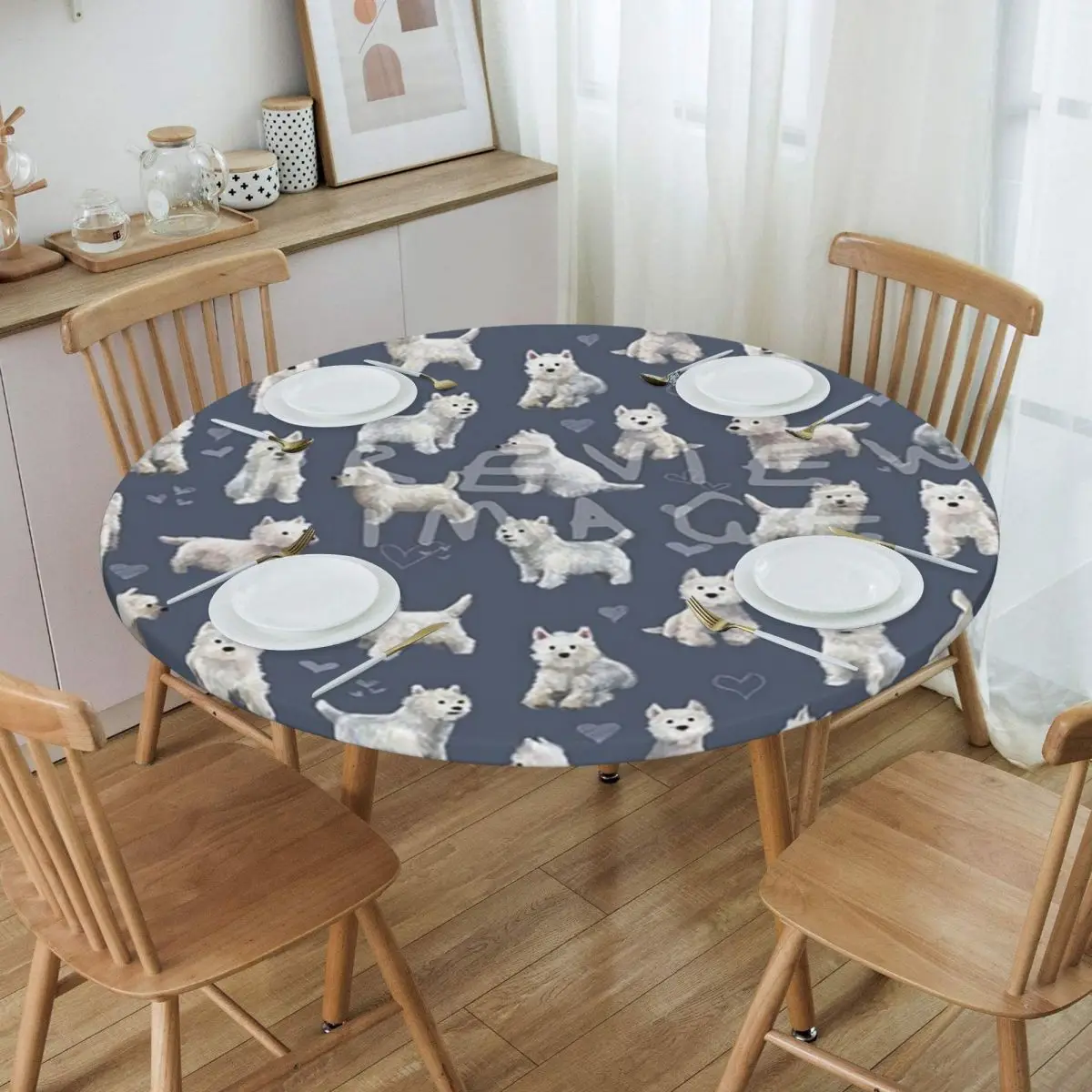 The West Highland Terrier BLU Waterproof Round Tablecloth Oilproof Table Cloth for Kitchen Events Dining Table Cover
