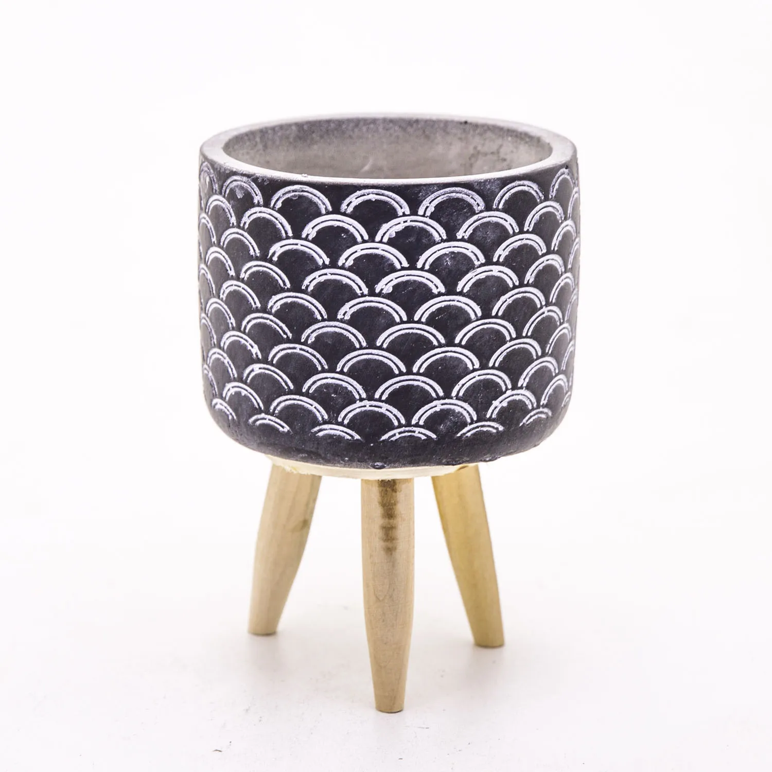 Black concrete flower pot with Veramaya size 12x17,5 Cm