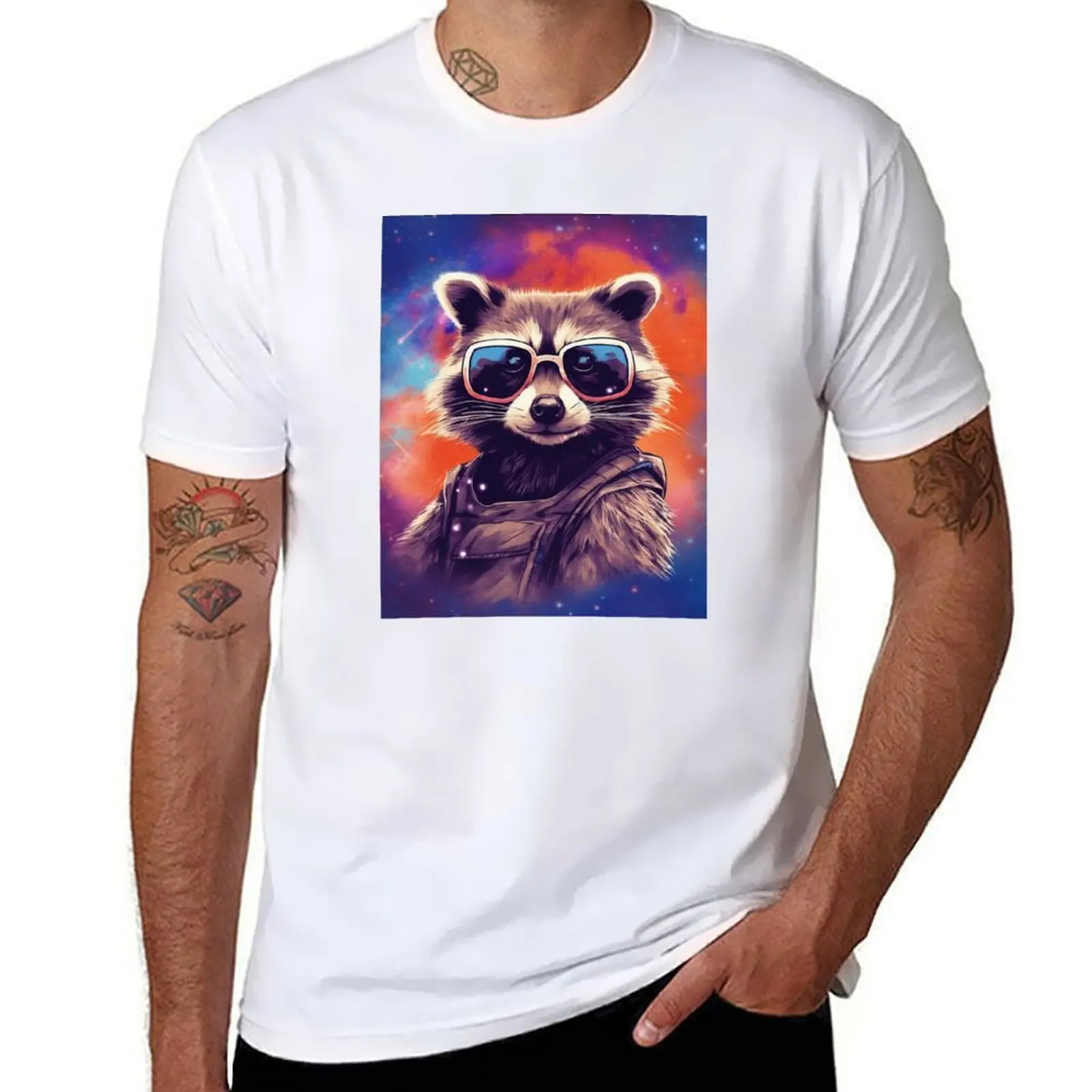 

Color Racoon in the Galaxy T-Shirt funny t shirts man man t shirts for men casual T-Shirt