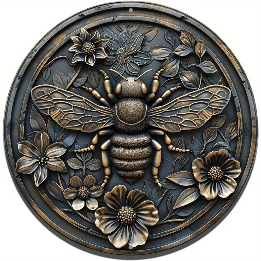 

Vintage Metal Bee Sign, Gift for Bee Lovers, Wall Decor, Home Farmhouse Porch Garage, Outdoor Garden Decor, 8in &11.8in 1pc