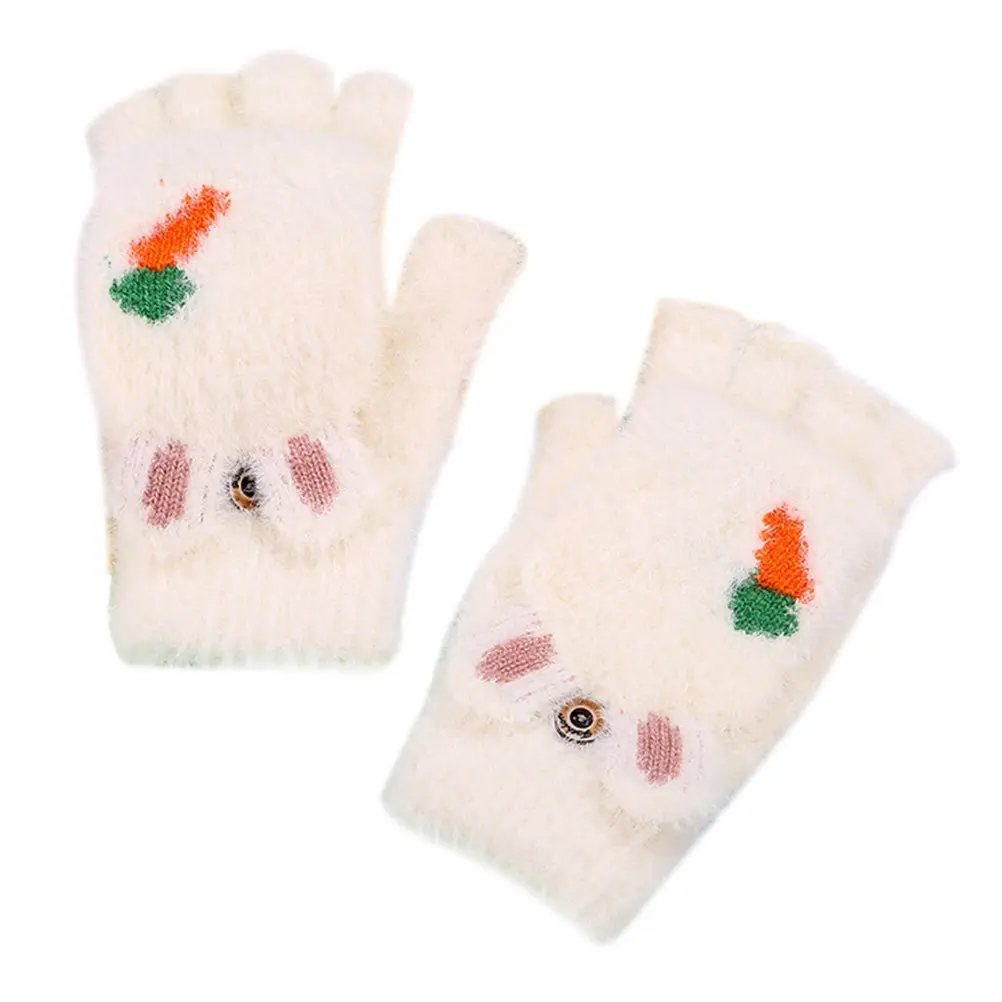 

1 пара утолщенных теплых перчаток без пальцев с мультяшным рисунком морковки, зимние перчатки без пальцев, термоизоляционные.