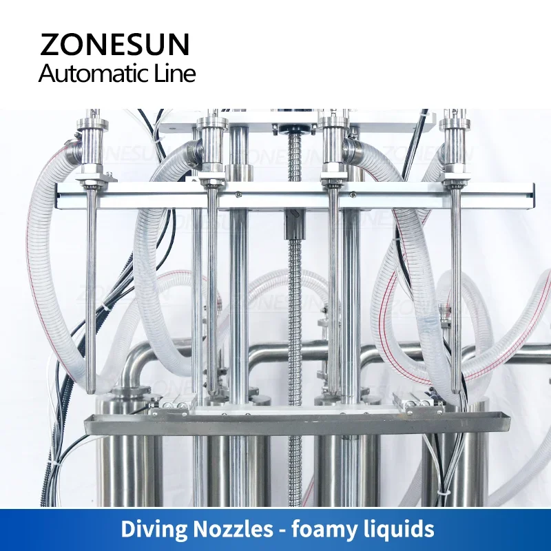 ZONESUN 4 Heads Piston Pump Liquid Filling Capping Square Bottle Labeling Machine Food & Beverages Automatic Production Line