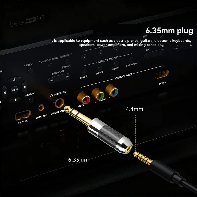 Carbon Fiber Adapter 6.35Mm To 4.4Mm Converter Connector For Electric Pianos, Amplifiers, Mixing Consoles