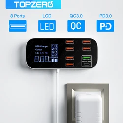 40W 8 Port USB Phone Fast Charger QC3.0 USB C Type C PD Fast Charging Station Portable Travel Wall Charger for iPhone 17 Samsung