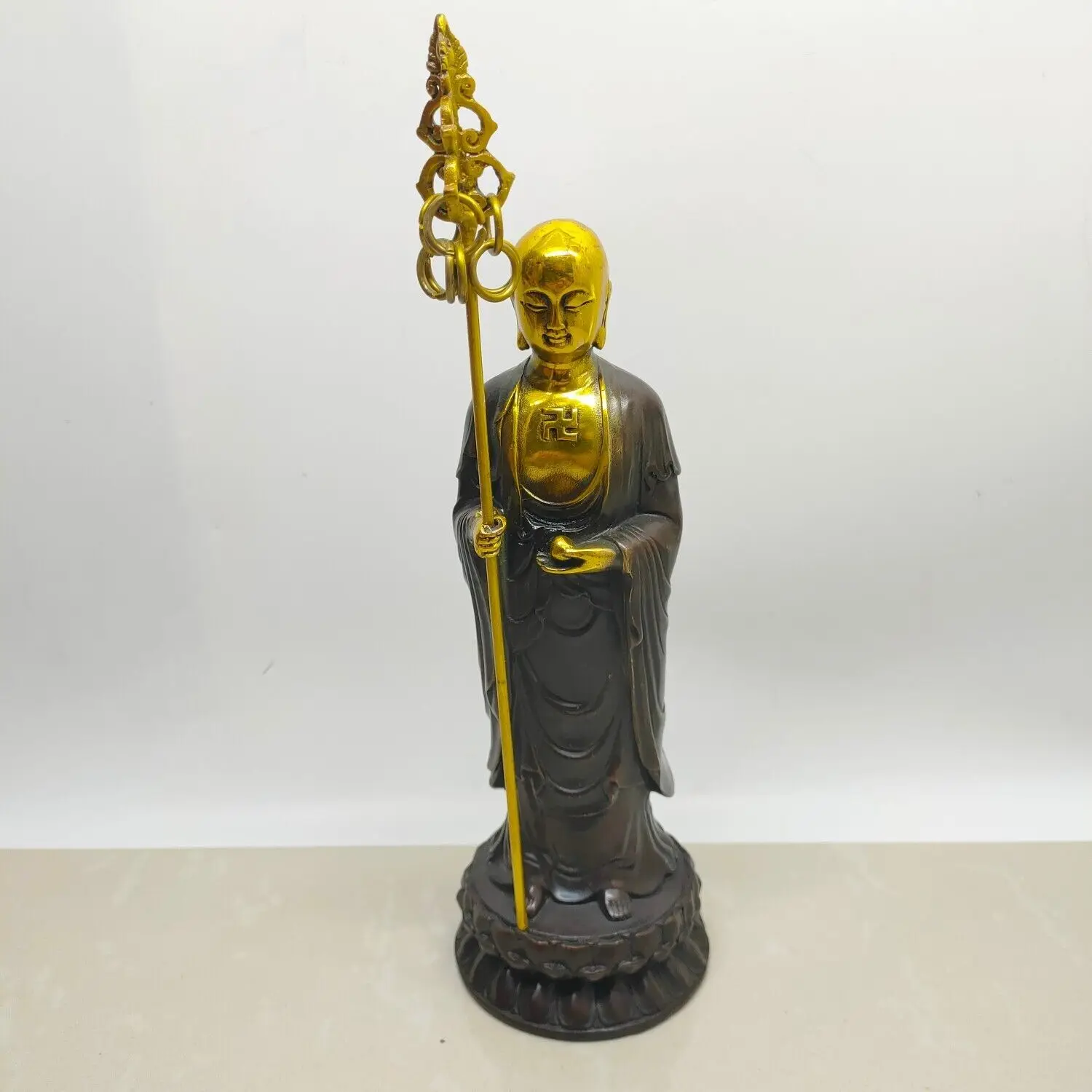 Collectible Chinese Bronze Gilding Ksitigarbha Bodhisattva Ornament Statue 17371