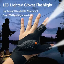 LED Light Fishing Gloves Waterproof Flashlight Camping Night Fishing Half Fingers Repair Lighting Finger Lamp Multi Lights Tool