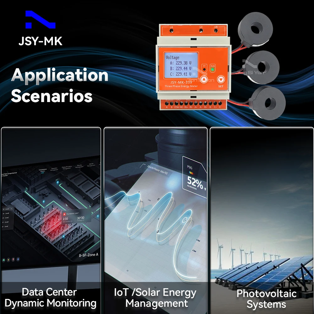 JSY-MK-339 kWh 3 Phase 3 Wire 80A AC Smart Power Meter Energy Monitor Analyzer RS485 Modbus-RTU for Solar System Management