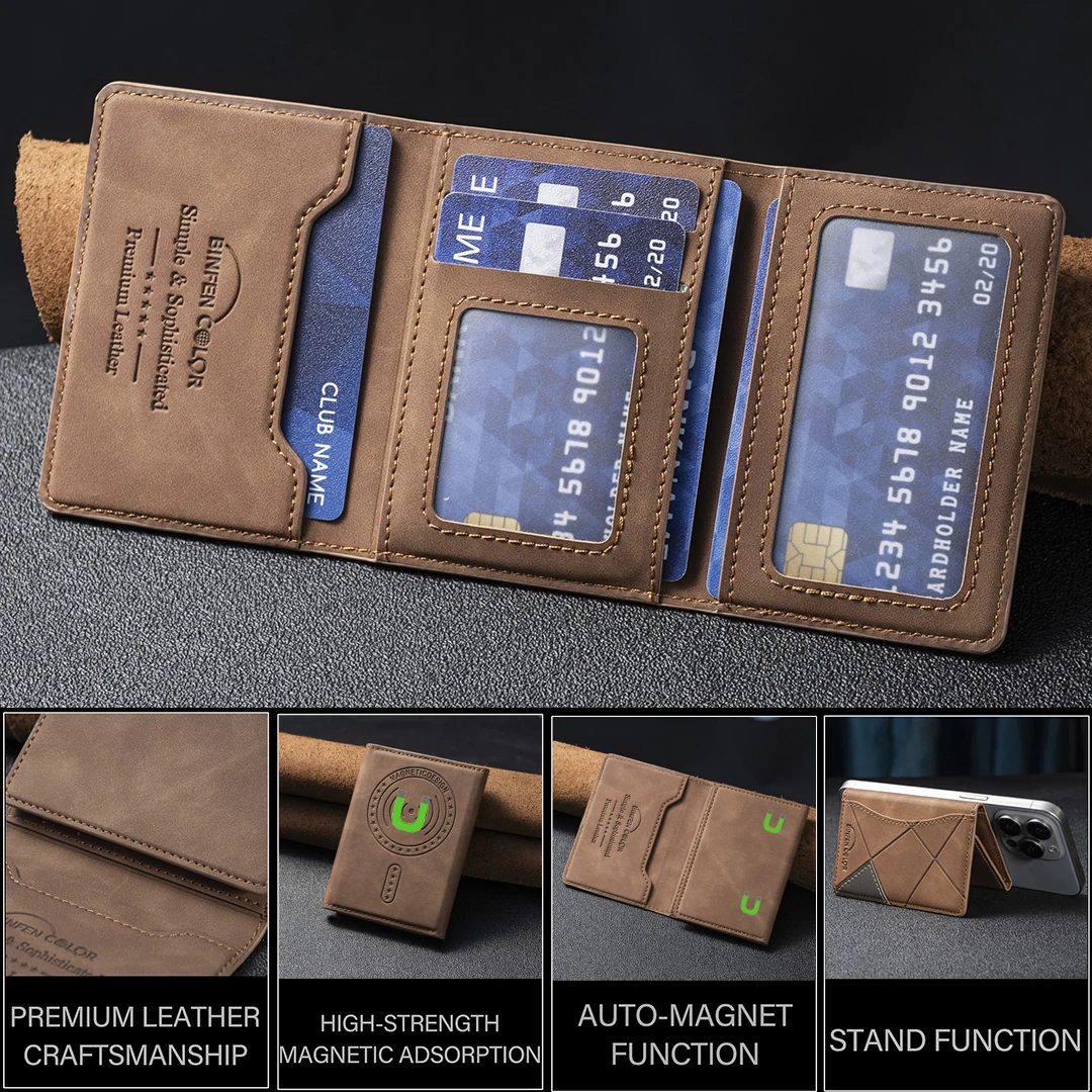 EUCAGR Artificial leather credit card magnetic elastic wallet(5 card slot)with strong magnetic accessories | ID card clip wallet