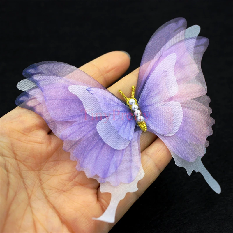 2pcs 5-layer Organza Butterflies Handmade Swallowtail Butterfly Accessory for DIY Hair Jewelry Making, Wedding Decoration