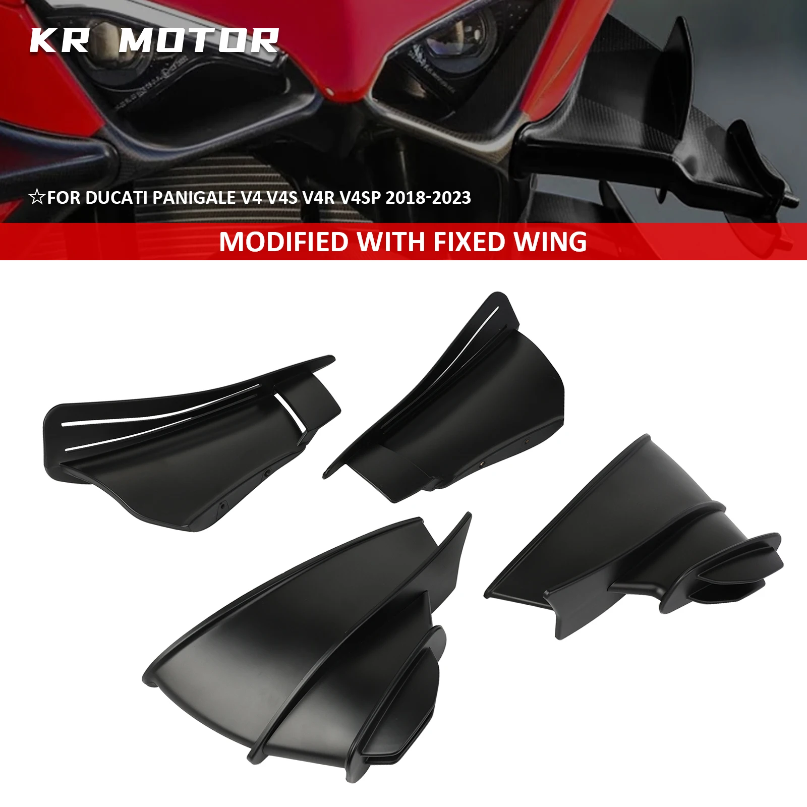 

Motorcycle Rear Wing Air Deflector Spoiler Flank Modified Fixed Wing Black Fits For Ducati Panigale V4 V4S V4R V4 2018-2023