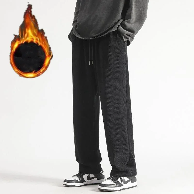 الرجال سروال قصير الصوف مستقيم الساق السراويل غير رسمية ، بنطلون فضفاض ، جيب الرباط ، أحادية اللون ، الدافئة ، الخصر ، تنوعا ، الخريف ، الشتاء ، جديد ، 2023