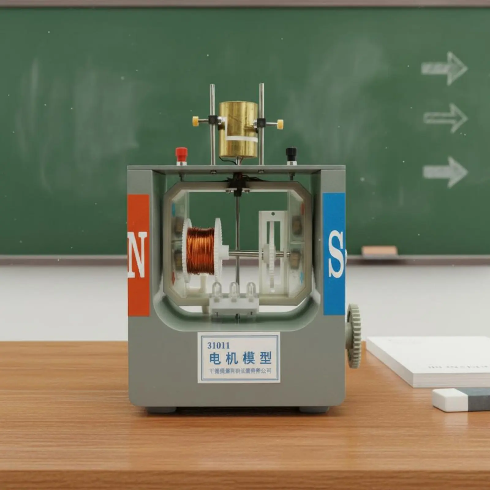 Hand Crank Engine Model Easy to Operate Manual Electric Engine Model Electromagnetism Teaching Aid Clear Demonstration