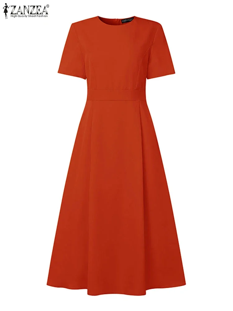 ZANZEA ชุดเดรสขนาดบวกปาร์ตี้สุดหรูผู้หญิงฤดูร้อนแขนสั้นซันเดรสเอวชุดราตรียาวชุดลำลอง 5XL