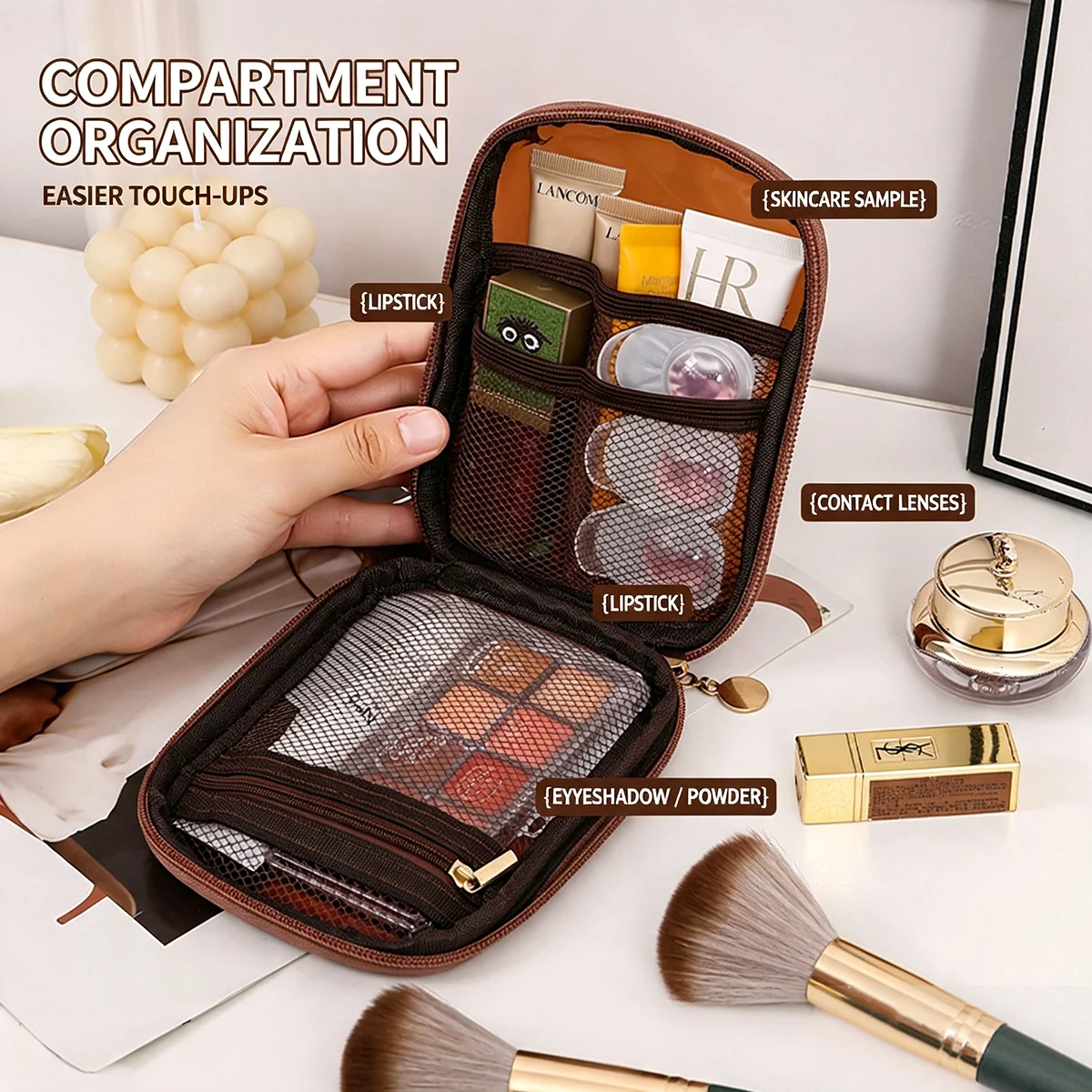 Portable Lipstick Pouch Transparent Touch-Up Cosmetic Pouch Cosmetic Organizer Travel Bluetooth Headphone Charging Cable Pouch