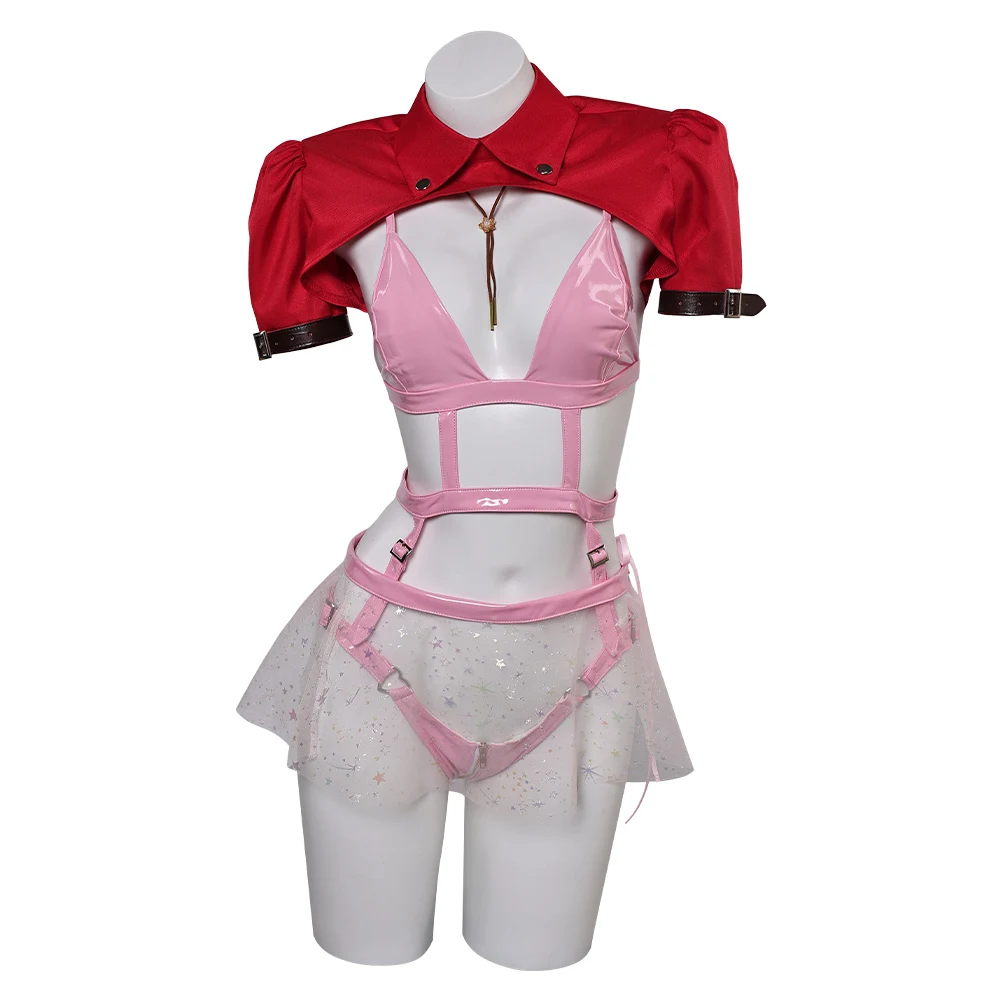 Fantasy Aerith Gainsborough Cosplay Costume Adult Women Lingerie Bikini Swimsuit Necklace Outfits Halloween Carnival Party Suit